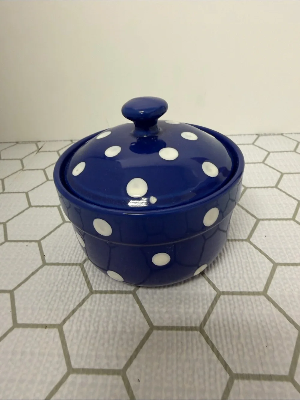 Spode Blue Polka Dot Ceramic Sugar Bowl with Lid